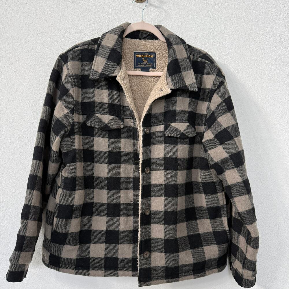 WOOLRICH Tumbleweed Buffalo Plaid Sherpa Lined Wool Jacket Beige Black‎ L